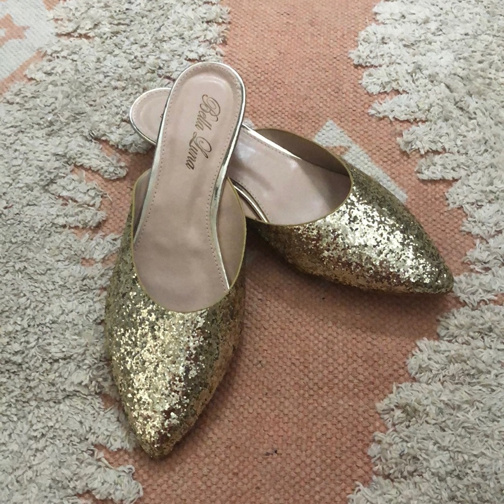 Gold Glitter Mules